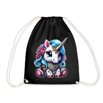 Cute unicorn with flowers - Drawstring Bag - black - Front