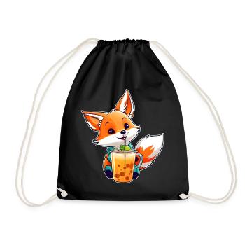 Cute Fox with Bubble Tea - Drawstring Bag - black - Front