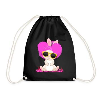 Süßer Afro Hase mit pinken Locken und Sonnenbrille - Turnbeutel - Schwarz - Vorne