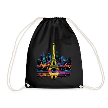 Paris, Eiffel Tower, France, City, Skyline, Night - Drawstring Bag - black - Front