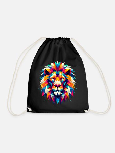 Löwe geometrisch bunt Geschenk - Turnbeutel - Schwarz