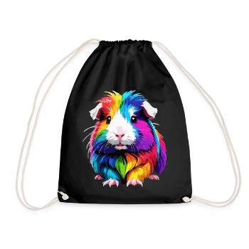 Meerschweinchen Haustier Regenbogen bunt süß - Turnbeutel - Schwarz - Vorne