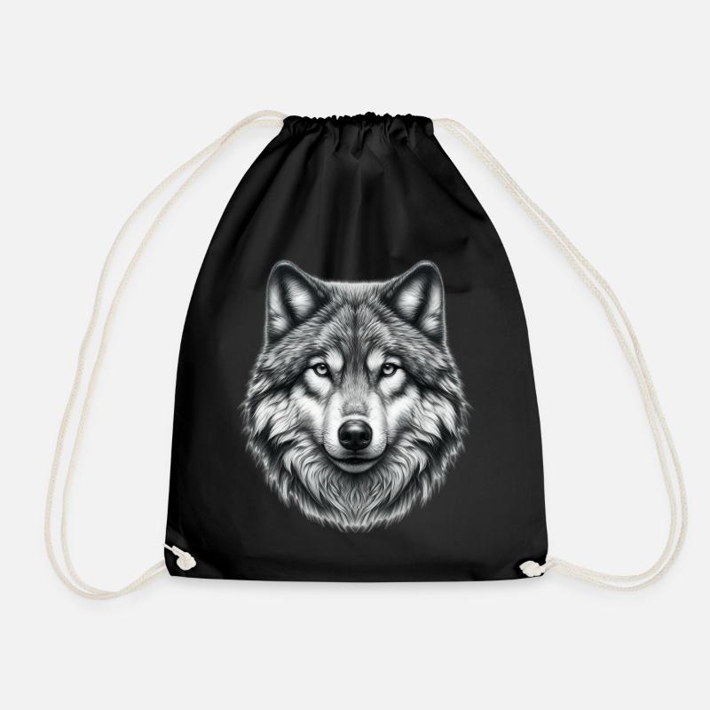 Wolf - Drawstring Bag - black