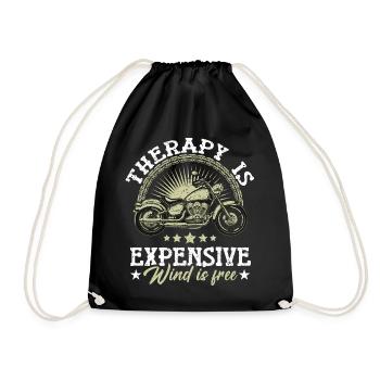 Therapy Is Expensive Wind Is Free Biker Biking Fan - Drawstring Bag - black - Front