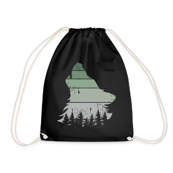 Wolf Wald retro Baum vintage Jaulen Hund Symbol - Turnbeutel - Schwarz - Vorne