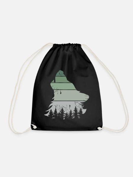 Wolf Wald retro Baum vintage Jaulen Hund Symbol - Turnbeutel - Schwarz