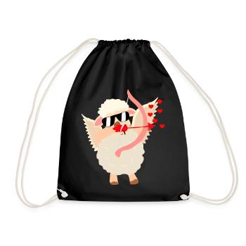 Cuddly Love Sheep with Bow - Drawstring Bag - black - Front