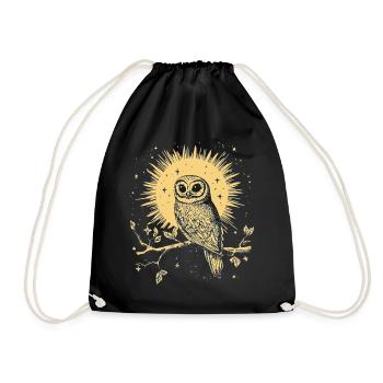 Owl Eagle Owl Bird Night Bird Animal Night Moon Nature - Drawstring Bag - black - Front