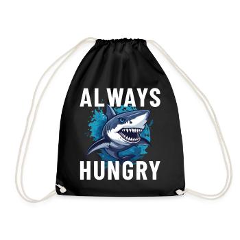 Always hungry shark - Drawstring Bag - black - Front