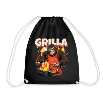 Grillen Grilla Griller Gorilla BBQ Spruch Lustig - Turnbeutel - Schwarz - Vorne