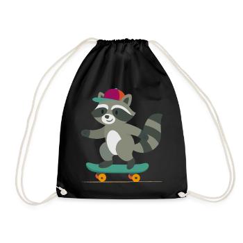 Skateboard-Waschbär mit Basecap - Turnbeutel - Schwarz - Vorne