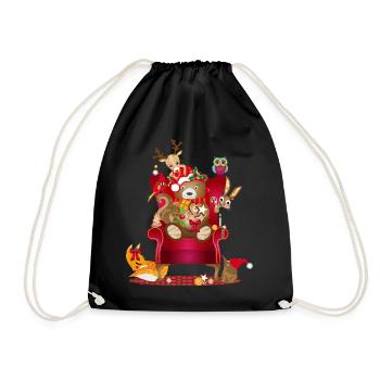 Gemütliche Weihnachtsszene mit Tieren mit Charme - Turnbeutel - Schwarz - Vorne