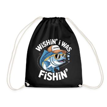 Humorous fish with surf accessories - Drawstring Bag - black - Front