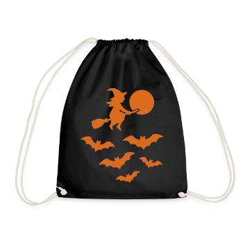 Flying Witch with Bats – Halloween Design - Drawstring Bag - black - Front