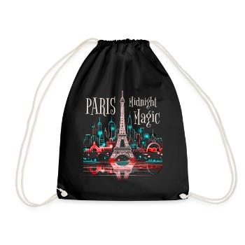 Paris Eiffel Tower France City Skyline Night - Drawstring Bag - black - Front
