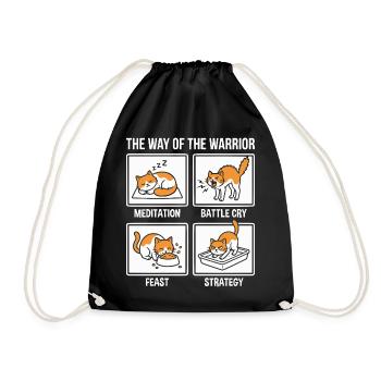 Funny Cat The Way of the Warrior Samurai Orange - Drawstring Bag - black - Front