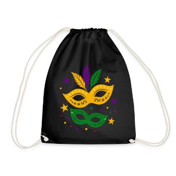 Karneval Masken mit Sternen & bunten Federn - Turnbeutel - Schwarz - Vorne