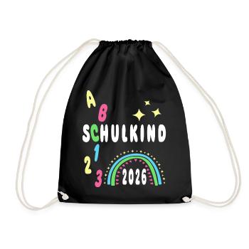 Schulkind 2026 - neon 123 ABC - Turnbeutel - Schwarz - Vorne