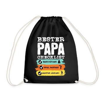Angler Papa - Bester Papa Checklist - Turnbeutel - Schwarz - Vorne