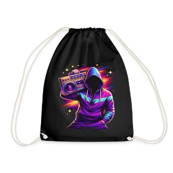 80er Neon Boombox Streetstyle  - Turnbeutel - Schwarz - Vorne