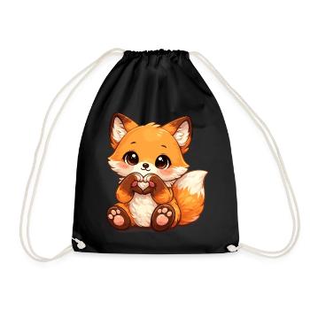 Kawaii Fuchs Herzzeichen - Turnbeutel - Schwarz - Vorne