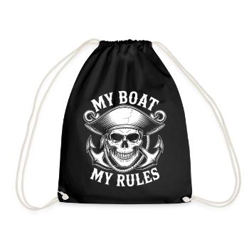 My Boat My Rules - Skull Nautical Motif - Drawstring Bag - black - Front