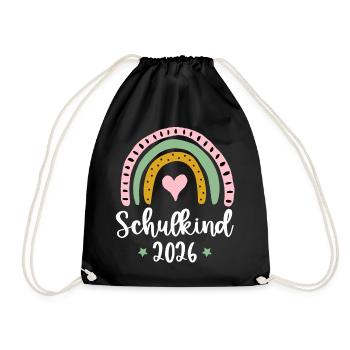 Schulkind 2026 Einschulung Mädchen Regenbogen - Turnbeutel - Schwarz - Vorne