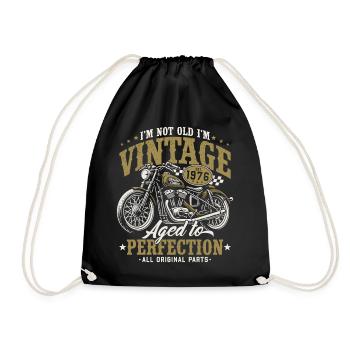 1976 Vintage Vintage Motorcycle Birthday Gift - Drawstring Bag - black - Front