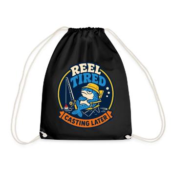 Reel Tired – Fishing Later - Drawstring Bag - black - Front