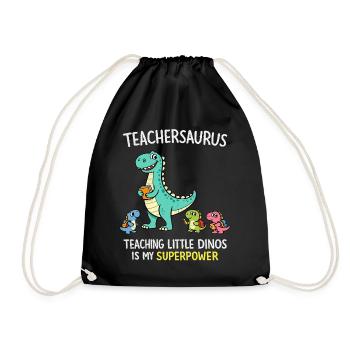 Teachersaurus Teacher Humor with Little Dinosaur - Drawstring Bag - black - Front