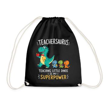 Teachersaurus Teacher Humor with Little Dinosaur - Drawstring Bag - black - Front