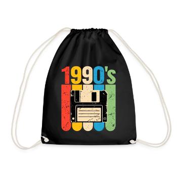 1990er Retro Computer Nostalgie mit Diskette - Turnbeutel - Schwarz - Vorne