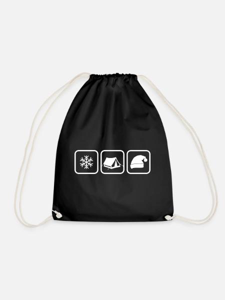 Winter camping with a poodle hat Camping in the snow - Drawstring Bag - black
