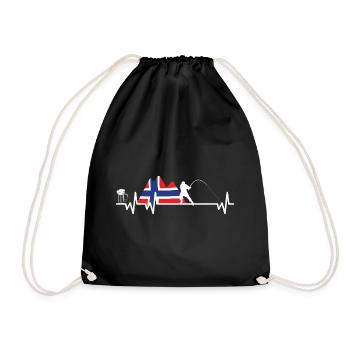 Fishing Beer Heartbeat Angler Norway Gift - Drawstring Bag - black - Front