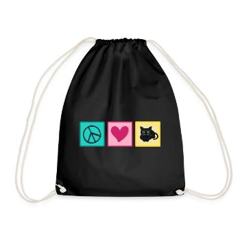 Katze Katzenhaar Mietzekatze "love peace cats" - Turnbeutel - Schwarz - Vorne