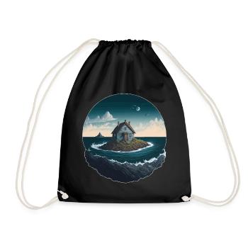 Lonely house on a seaside island - Drawstring Bag - black - Front