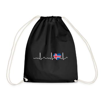 Iceland - heartbeat, pulse, heart line, ECG - Drawstring Bag - black - Front