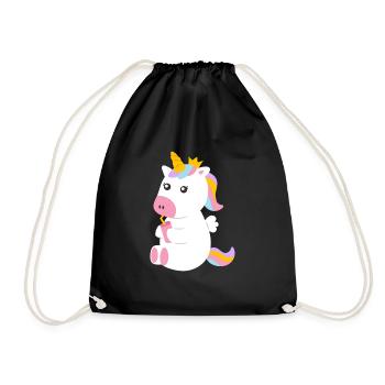 Licorne assise sucrée avec boisson - Sac de sport léger - noir - Devant
