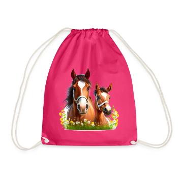 Horse Shirt Horse Willow Flowers Foal Girl - Drawstring Bag - fuchsia - Front