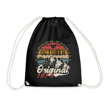 Birthday Gift - Vintage Born October 1974 - Drawstring Bag - black - Front
