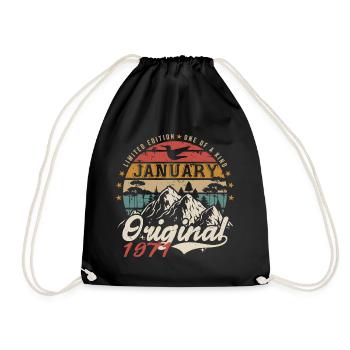 January 1971 Birthday Gift - January 1971 - Drawstring Bag - black - Front