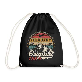 61st Birthday Gift Born In February 1964 - Drawstring Bag - black - Front