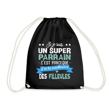 Parrain Filleul Cadeau Baptême Fille Famille - Sac de sport léger - noir - Devant