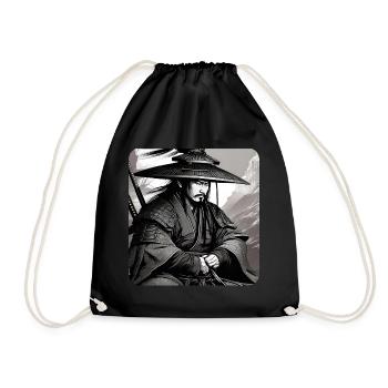 Lone Samurai Warrior Black White Asia Kendo - Drawstring Bag - black - Front