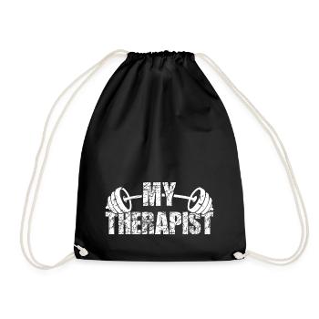 My Therapist Barbell Bodybuilder Saying - Drawstring Bag - black - Front