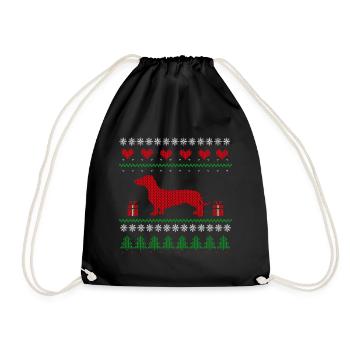 Ugly Christmas Dachshund Dog Christmas Gift - Drawstring Bag - black - Front