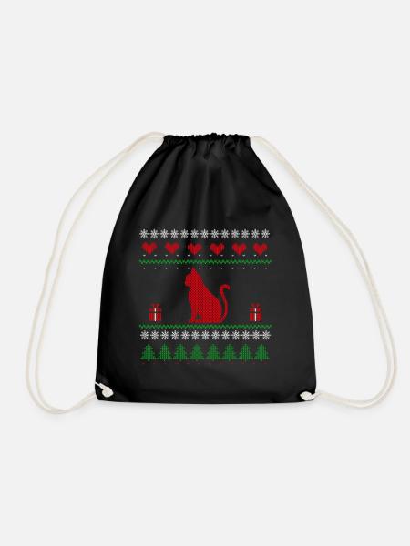 Ugly Christmas cat Christmas gift - Drawstring Bag - black