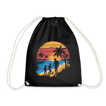 Father and 2 sons football holiday beach vintage - Drawstring Bag - black - Front