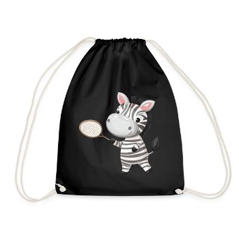 Zebra spielt Tennis und Badminton, Sportliches Tie - Turnbeutel - Schwarz - Vorne