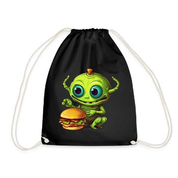 Four-legged alien: fast food lover - Drawstring Bag - black - Front